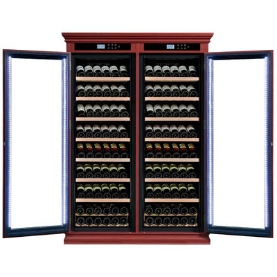 Locking Glass Door Dual Zone Solid Wood Wine Cooler Cabinet With Touch Control
