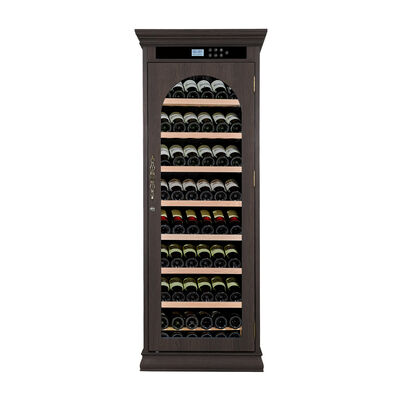 Good price Dark Brown Solid Wood Freestanding Wine Cooler Cabinet with Arched Glass Door and Digital Control Panel online