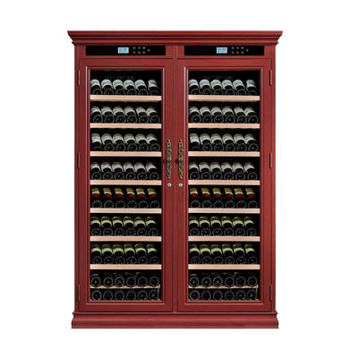 High-Capacity Wooden Wine Cooler Cabinet With Dual Temperature Control