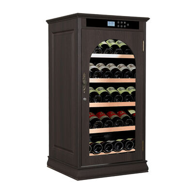 Good price Freestanding Black Wooden Wine Cooler Cabinet with Elegant Arched Glass Door and Climate Control Technology online