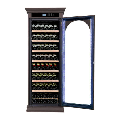 Good price Luxury Vintage Style Walnut-toned Solid Wood Wine Cooler Refrigerator with Arched Glass Door online