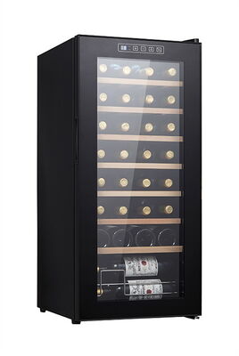 Good price Black Wood Wine Cooler with Digital Touch Panel Removable Wooden Shelves and Double Wall Insulation online