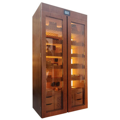Good price Dual Door Solid Wood Frame Cabinet Cigar Cooler Humidifier With LED Lighting online