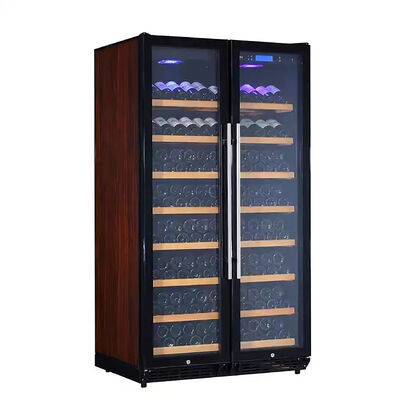 Good price Wood Finish Frame Dual Zone Wine Cooler Cabinet With Double Glass Doors online